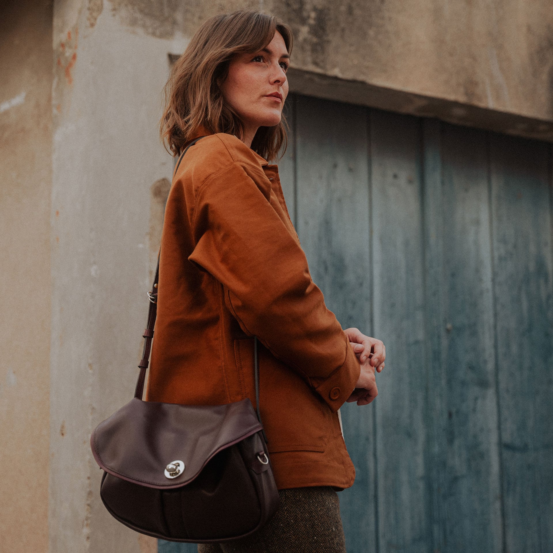 バッグ archive janis market lether shoulder bag oft Musette S Janice - Peat - women's handbag Made in France